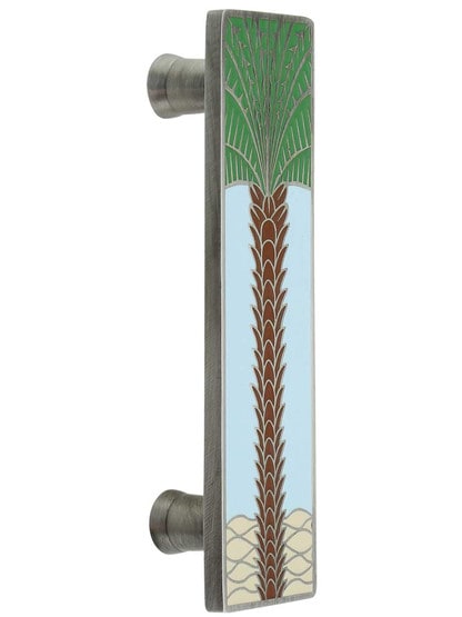 Royal Palm Enameled Vertical Pull in Ant Pewter/Pale Blue.